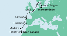 Route: Von Warnemünde nach Gran Canaria mit AIDAmar