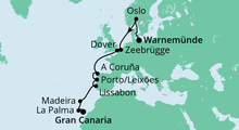 Route: Von Warnemünde nach Gran Canaria mit AIDAmar