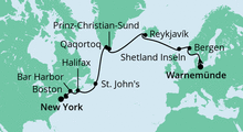 Route: Von Warnemünde nach New York 3 mit AIDAdiva