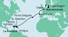 Route: Von Warnemünde in die Dominikanische Republik mit AIDAdiva