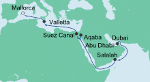 Route: Von Abu Dhabi nach Mallorca mit AIDAprima