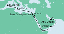 Route: Von Abu Dhabi nach Mallorca mit AIDAprima