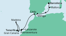 Route: Von Barcelona nach Teneriffa mit AIDAnova