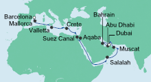 Route: Von Barcelona nach Dubai mit AIDAprima