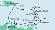 Route: Karibische Inseln ab Barbados mit AIDAperla