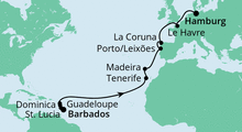 Route: Von Barbados nach Hamburg 2 mit AIDAperla