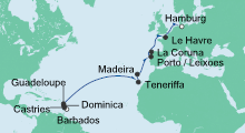 Route: Von Barbados nach Hamburg mit AIDAperla