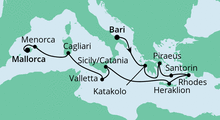 Route: Von Bari nach Mallorca mit AIDAcara
