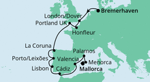 Route: Von Bremerhaven nach Mallorca mit AIDAcara