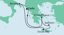 Route: Griechenland ab Korfu mit AIDAmira