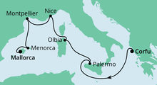 Route: Von Korfu nach Mallorca mit AIDAmira