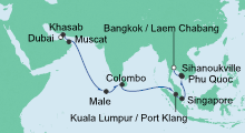 Route: Von Dubai nach Bangkok 2 mit AIDAbella