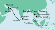 Route: Von Dubai nach Bangkok 2 mit AIDAbella