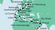 Route: Weltenbummler von Dubai nach Kiel mit AIDAprima