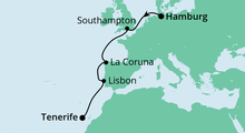 Route: Von Hamburg nach Teneriffa mit AIDAperla