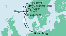 Route: Norwegens Fjorde mit Flåm mit AIDAaura