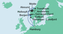 Route: Norwegens Fjorde mit AIDAsol