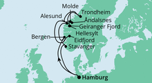Route: Norwegens Fjorde mit AIDAsol
