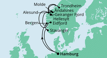 Route: Norwegens Fjorde mit AIDAsol