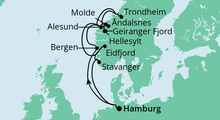 Route: Norwegens Fjorde mit AIDAsol