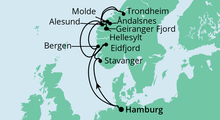 Route: Norwegens Fjorde mit AIDAsol