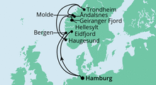 Route: Norwegens Fjorde mit AIDAsol