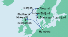 Route: Nordische Inseln & Norwegen mit AIDAaura