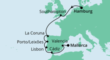 Route: Von Hamburg nach Mallorca mit AIDAvita