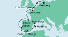 Route: Von Hamburg nach Mallorca 5 mit AIDAsol