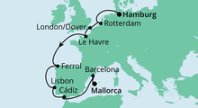 Route: Von Hamburg nach Mallorca 3 mit AIDAmar