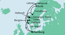 Route: Norwegens Fjorde mit Lofoten mit AIDAaura