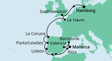 Route: Von Hamburg nach Mallorca 2 mit AIDAsol