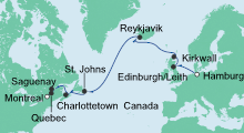 Route: Von Hamburg nach Montreal mit AIDAvita