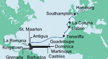 Route: Von Hamburg in die Dom. Republik mit AIDAperla