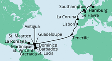 Route: Von Hamburg in die Dominikanische Republik 1 mit AIDAperla