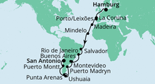 Route: Von Hamburg nach San Antonio mit AIDAaura