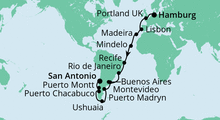 Route: Von Hamburg nach San Antonio mit AIDAaura