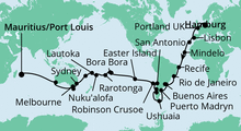 Route: Von Hamburg nach Mauritius mit AIDAaura
