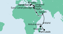 Route: Von Kreta nach Mauritius mit AIDAblu