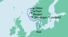 Route: Norwegen ab Kiel mit AIDAluna