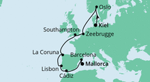 Route: Von Kiel nach Mallorca mit AIDAprima