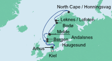 Route: Norwegen mit Lofoten & Nordkap mit AIDAaura