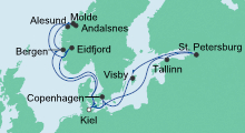 Route: Norwegens Fjorde & Ostsee mit AIDAbella
