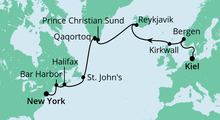 Route: Von Kiel nach New York mit AIDAluna