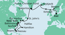 Route: Meergenießer von Kiel nach New York mit AIDAluna