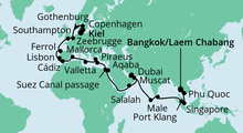 Route: Weltenbummler von Kiel nach Bangkok mit AIDAbella