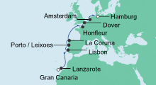 Route: Von Gran Canaria nach Hamburg 3 mit AIDAcara