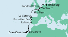 Route: Von Gran Canaria nach Hamburg 3 mit AIDAcara