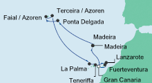 Route: Silvesterreise Azoren & Kanaren mit AIDAcara