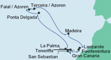 Route: Azoren & Kanaren mit AIDAcara